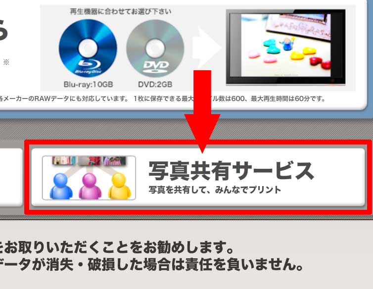 写真共有サービス画面指示